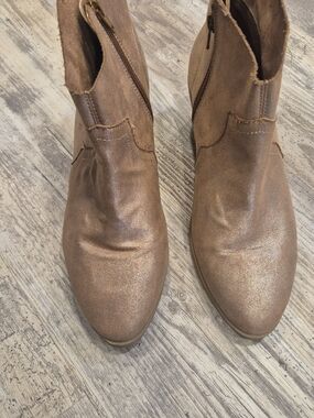 Women's Brown Metallic Ankle Boots - Stylish Zip Closure